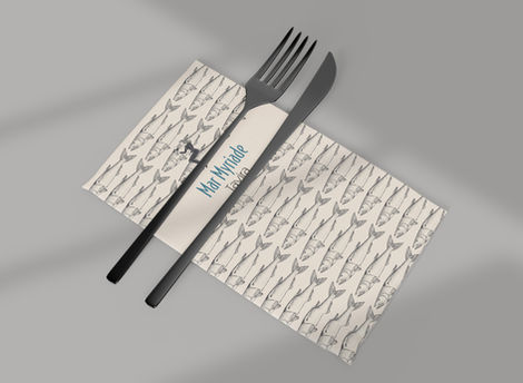 restaurant napkin design with fish logo icon