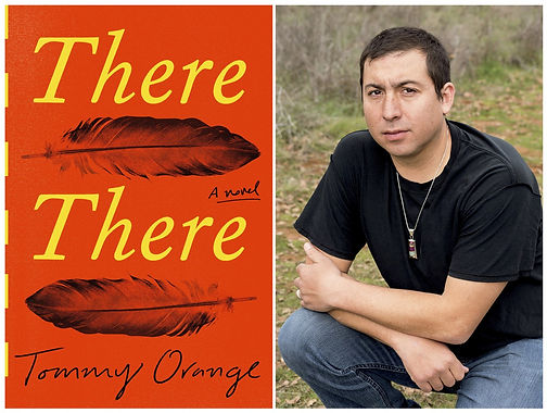 The cover of There There and a photo of the author Tommy Orange