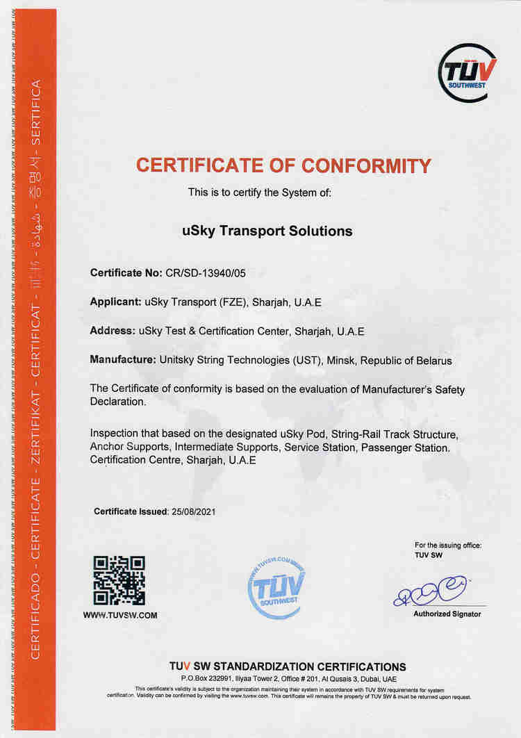 Giấy chứng nhận phù hợp của TUV SW