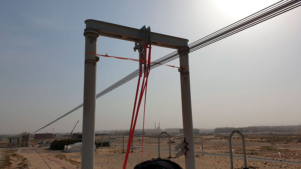 uSky Transport - Test Track No. 4 at the stage of lower chord high-strength cable prestressing. One of the first stages of installation