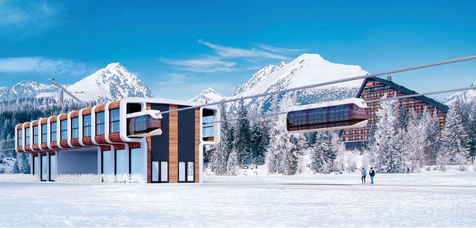 In this visualization uSky Transport station comes to life among winter peaks, creating a sense of tranquility