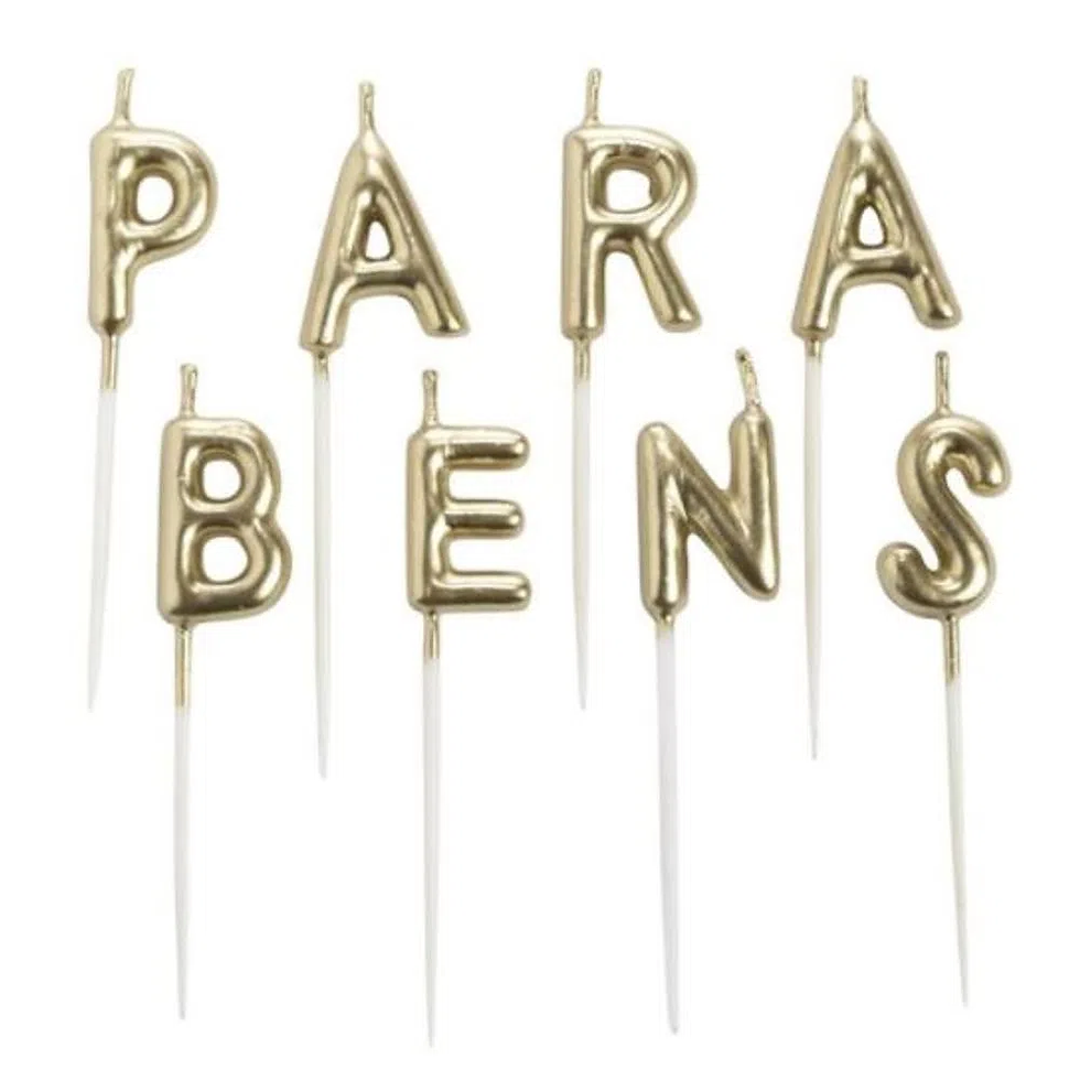 Vela parabéns dourada