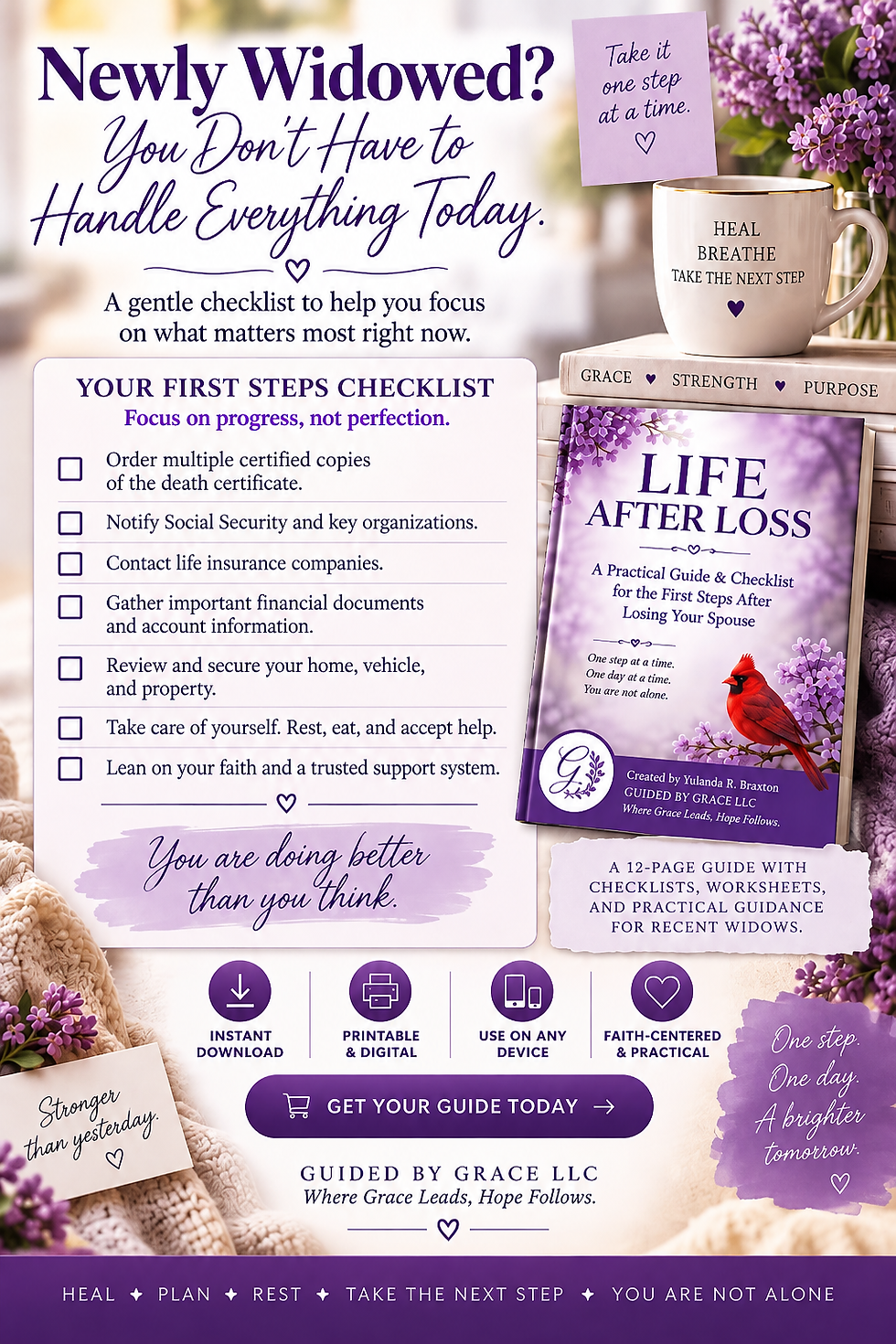 Newly widowed first steps checklist preview for Life After Loss guide