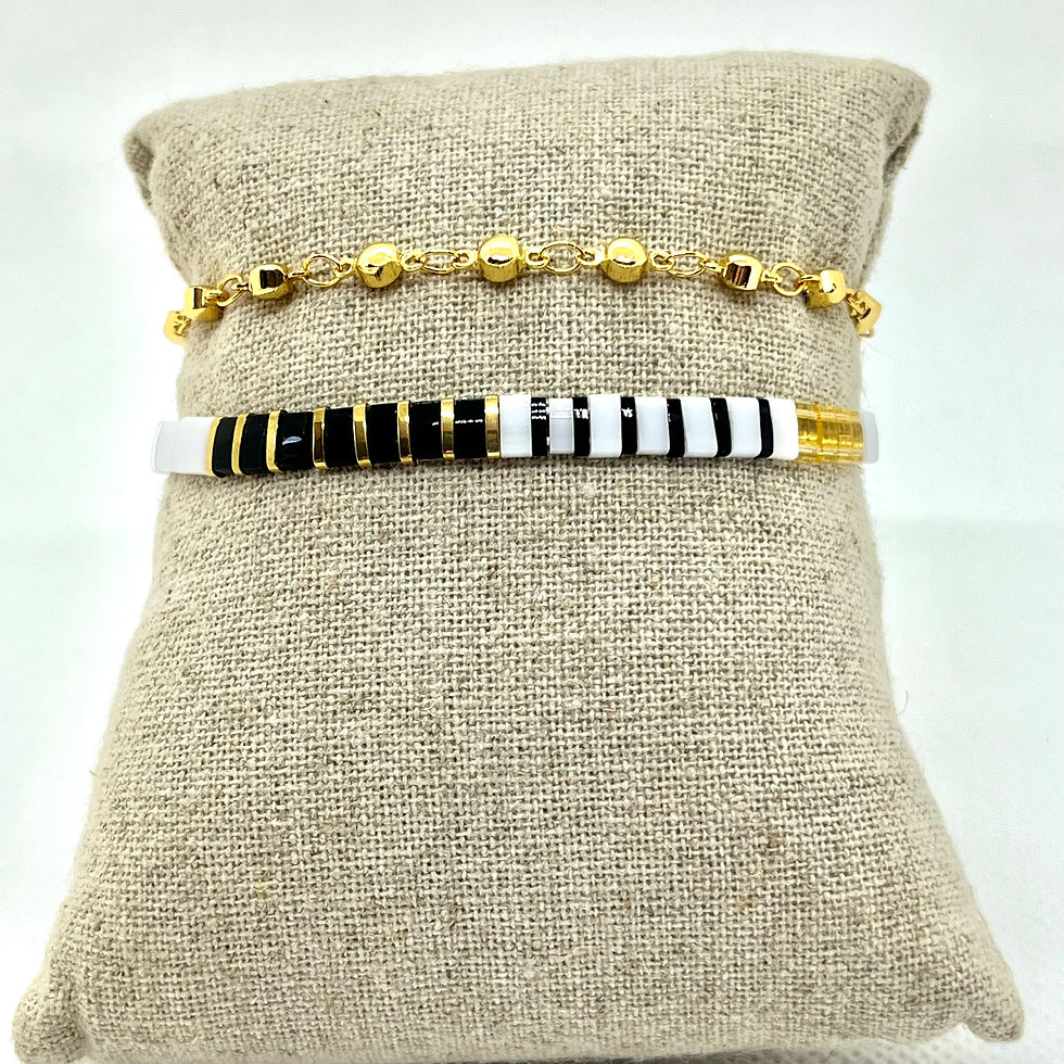 Miniature : BRACELETS PERLES PLATES & NOIR - BLANC