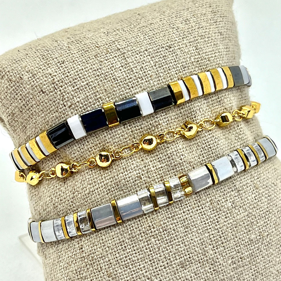 Miniature : BRACELETS PERLES PLATES & GRIS PALE