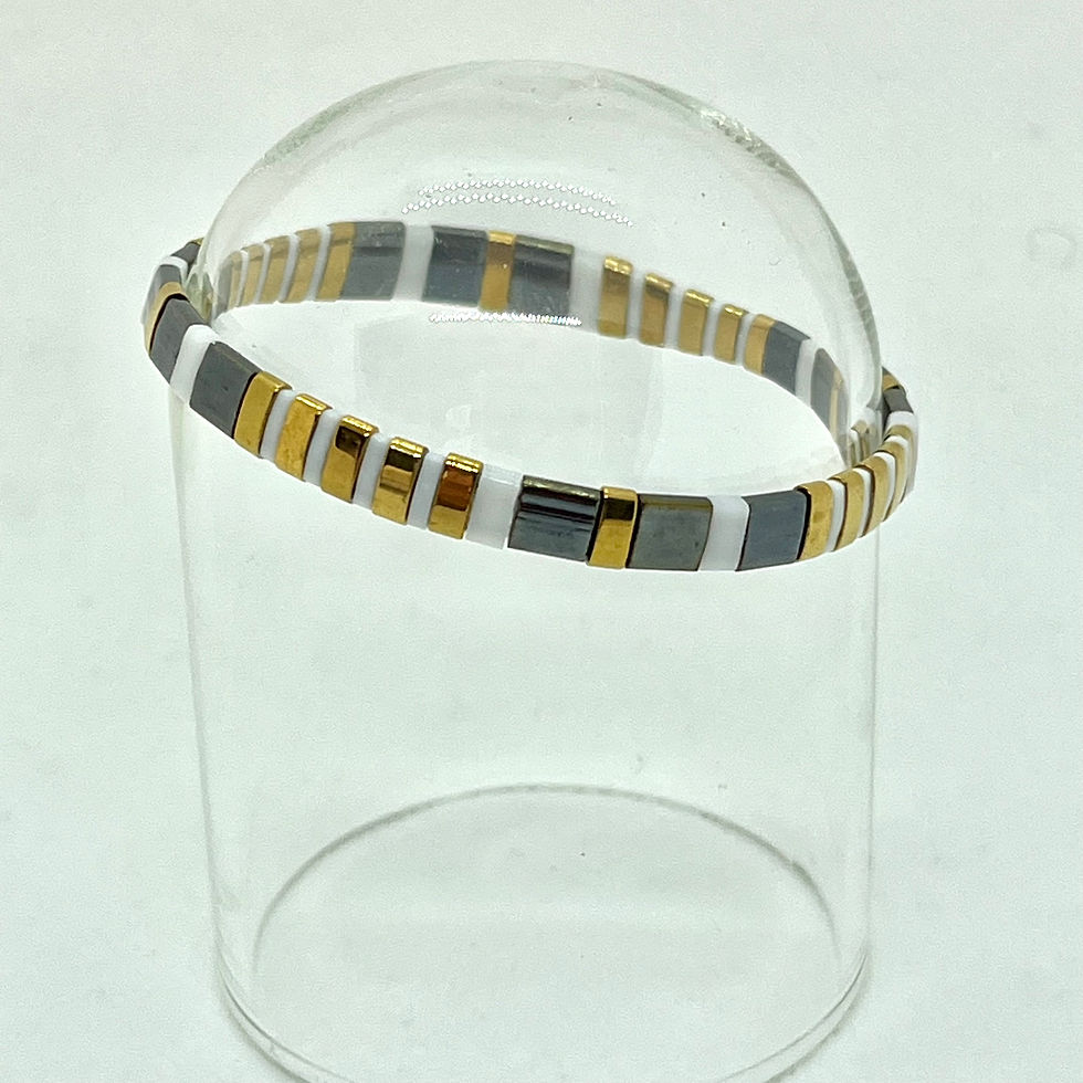 BRACELETS PERLES PLATES & GRIS PALE
