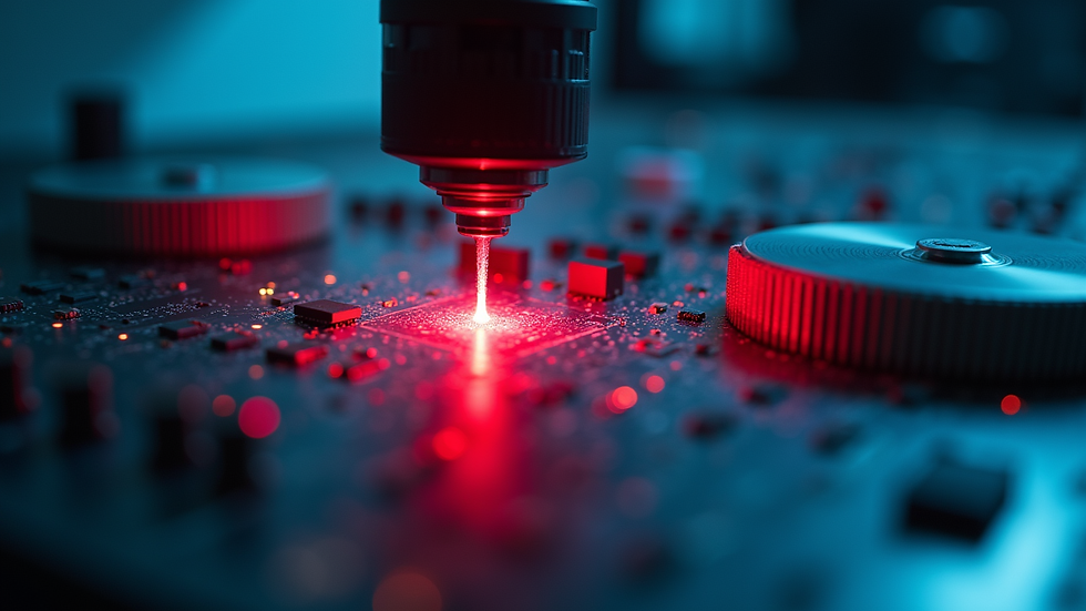 Close-up view of laser equipment components during maintenance