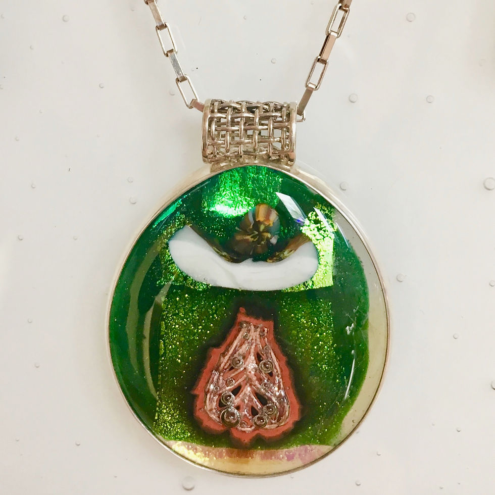 Emerald Green Fused Glass and Sterling Pendant