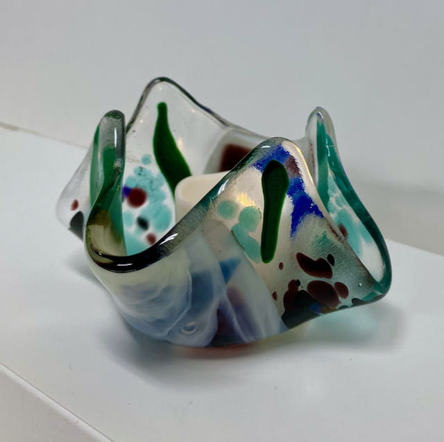 Botanical Greens and Misty Veils Candle Sculpture