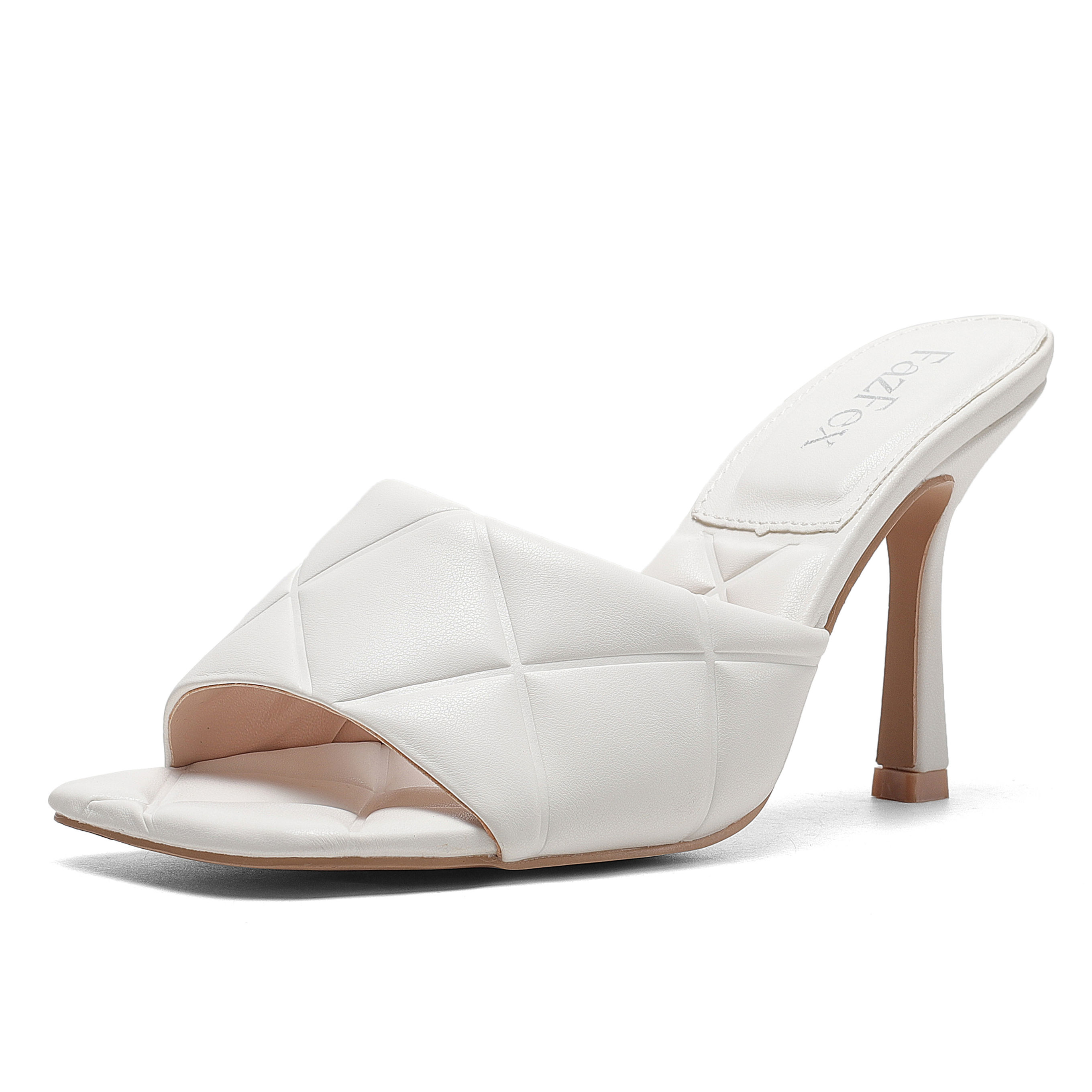 Mules élégantes matelassées à talons hauts-Blanc