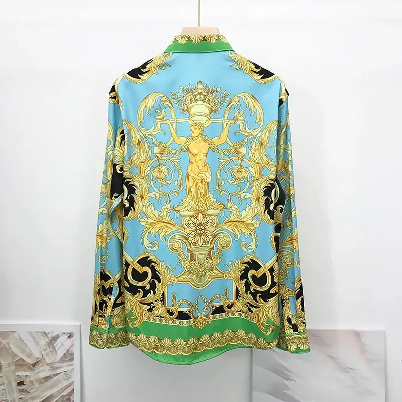 Thumbnail: Newest Autumn Shirts For Men 3D Baroque Long Sleeve Luxury Social Shirt V-neck O
