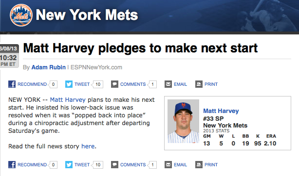 Matt Harvey receives Chiropractic care