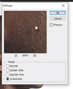 Select Anisotropic option in the diffuse pop up in Photoshop