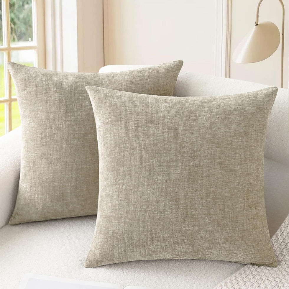 Two cozy chenille throw pillow covers on a white sofa.