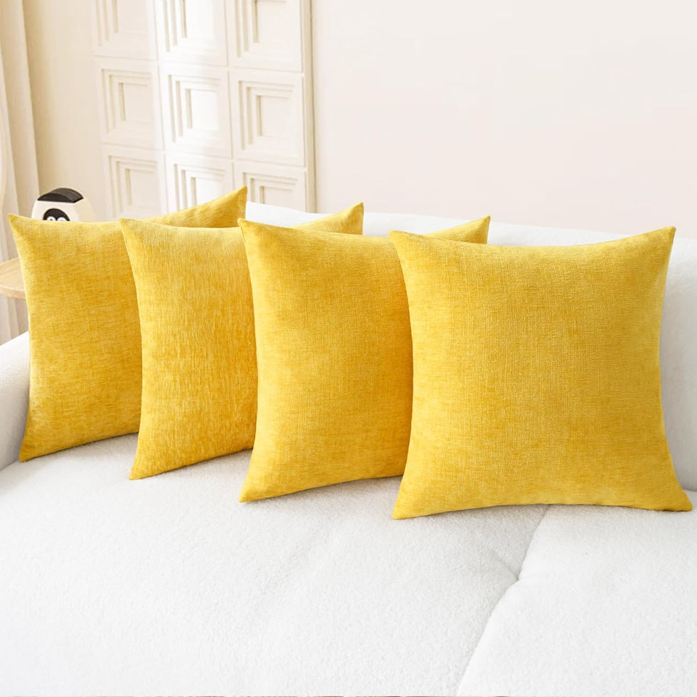 Yellow cozy chenille decorative throw pillow covers on a white sofa