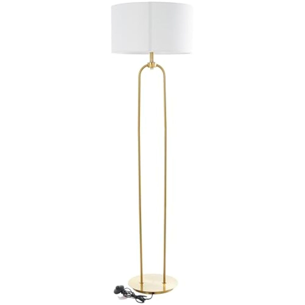 Gold floor lamp with white drum shade