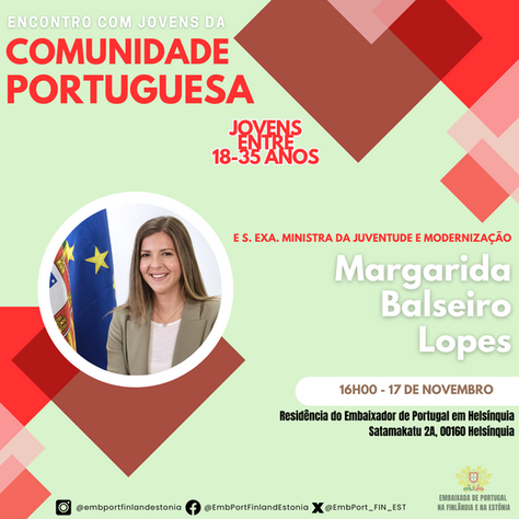 Encontro com jovens da comunidade portuguesa na Finlândia com a Ministra da Juventude e Modernização, Margarida Balseiro Lopes