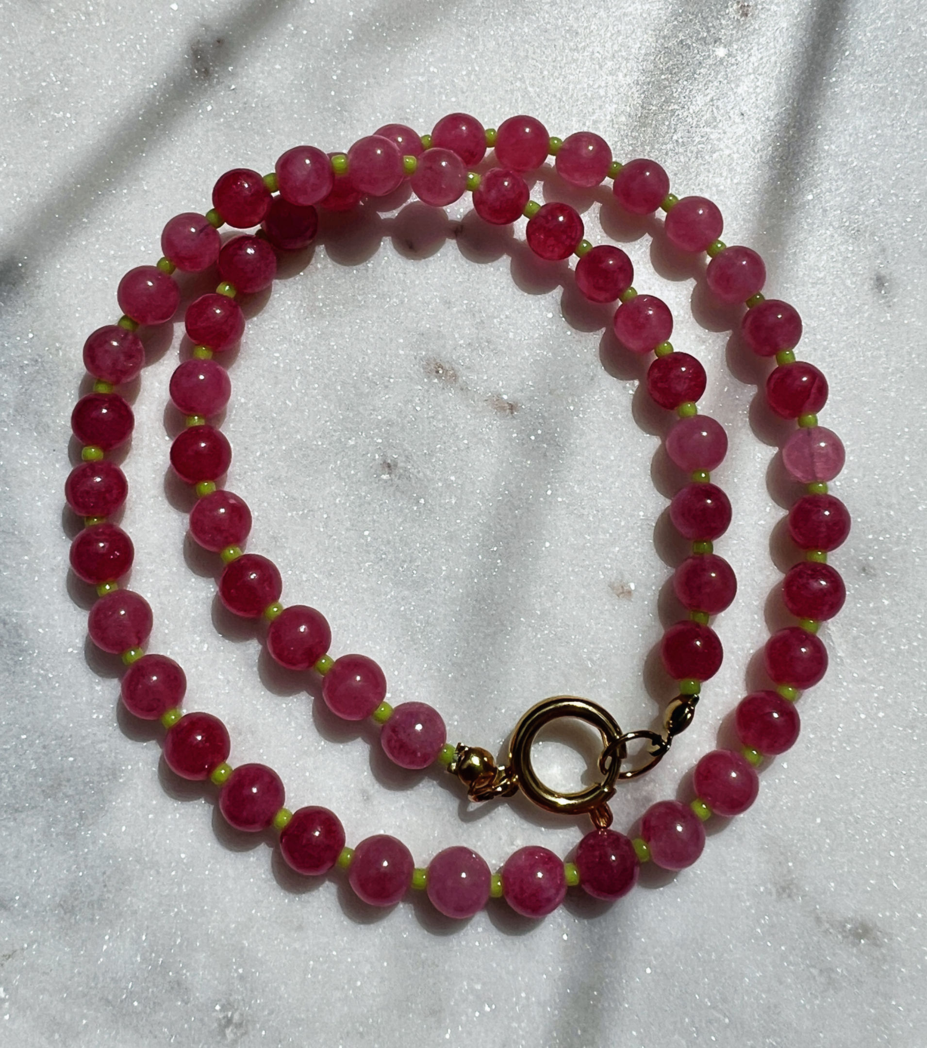 Arbuzowy jadeit i kwaśne koraliki