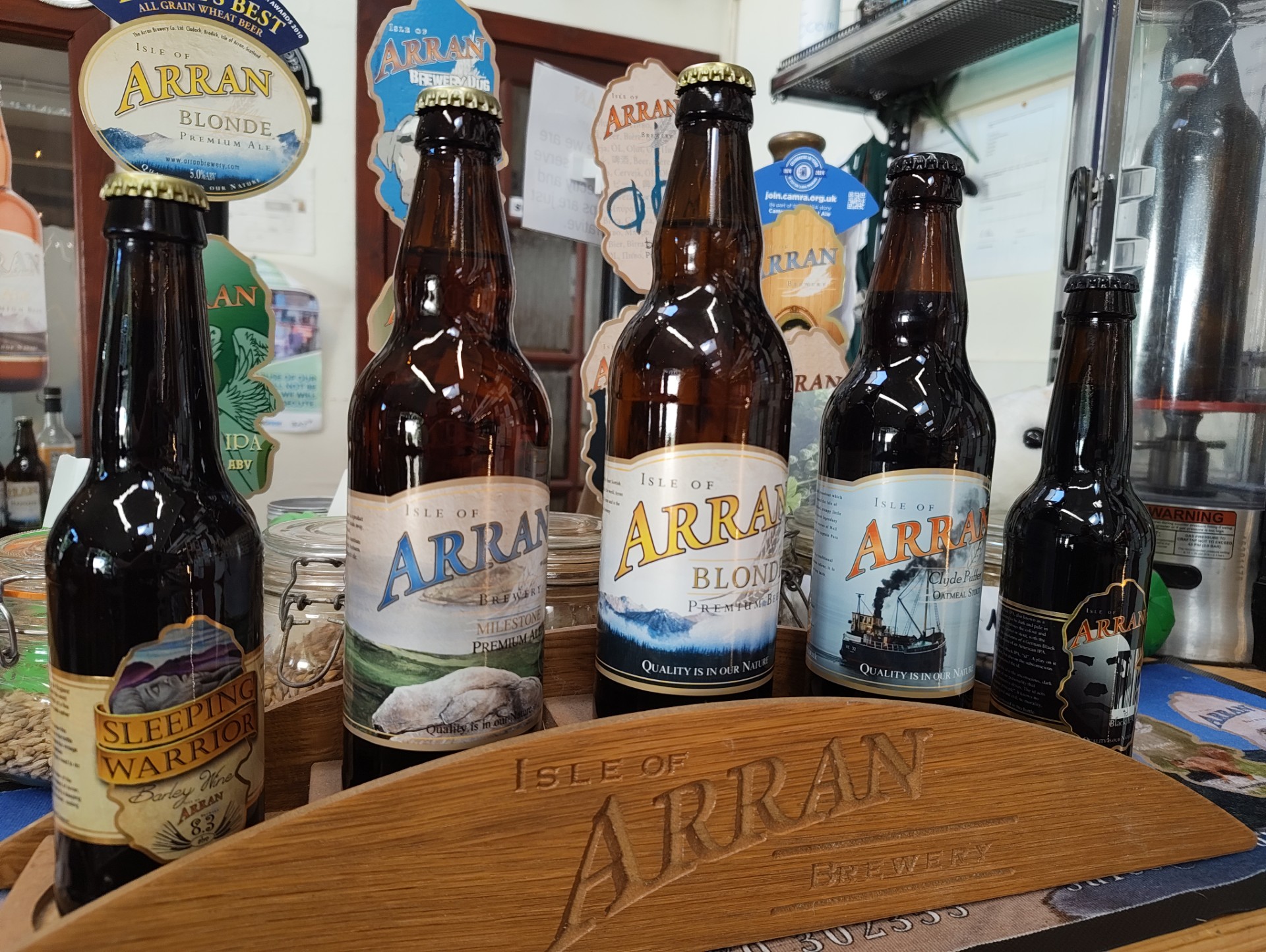 Arran Brewery Bottles at the Wineport, Brodick, Isle of Arran