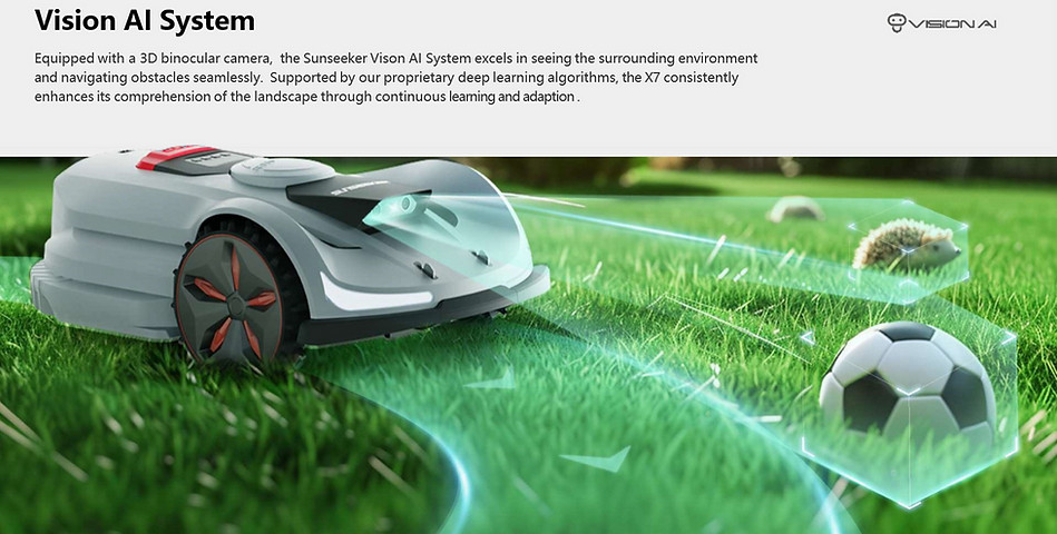 Sunseeker Orion X7 robotic mower using vision to avoid an object