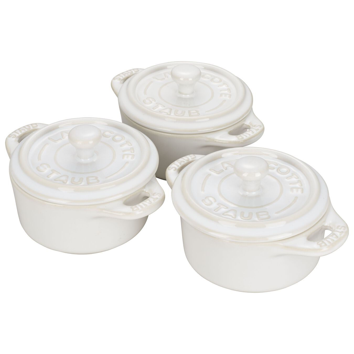 STAUB CERAMICS 3-PC, COCOTTE SET, IVORY-WHITE