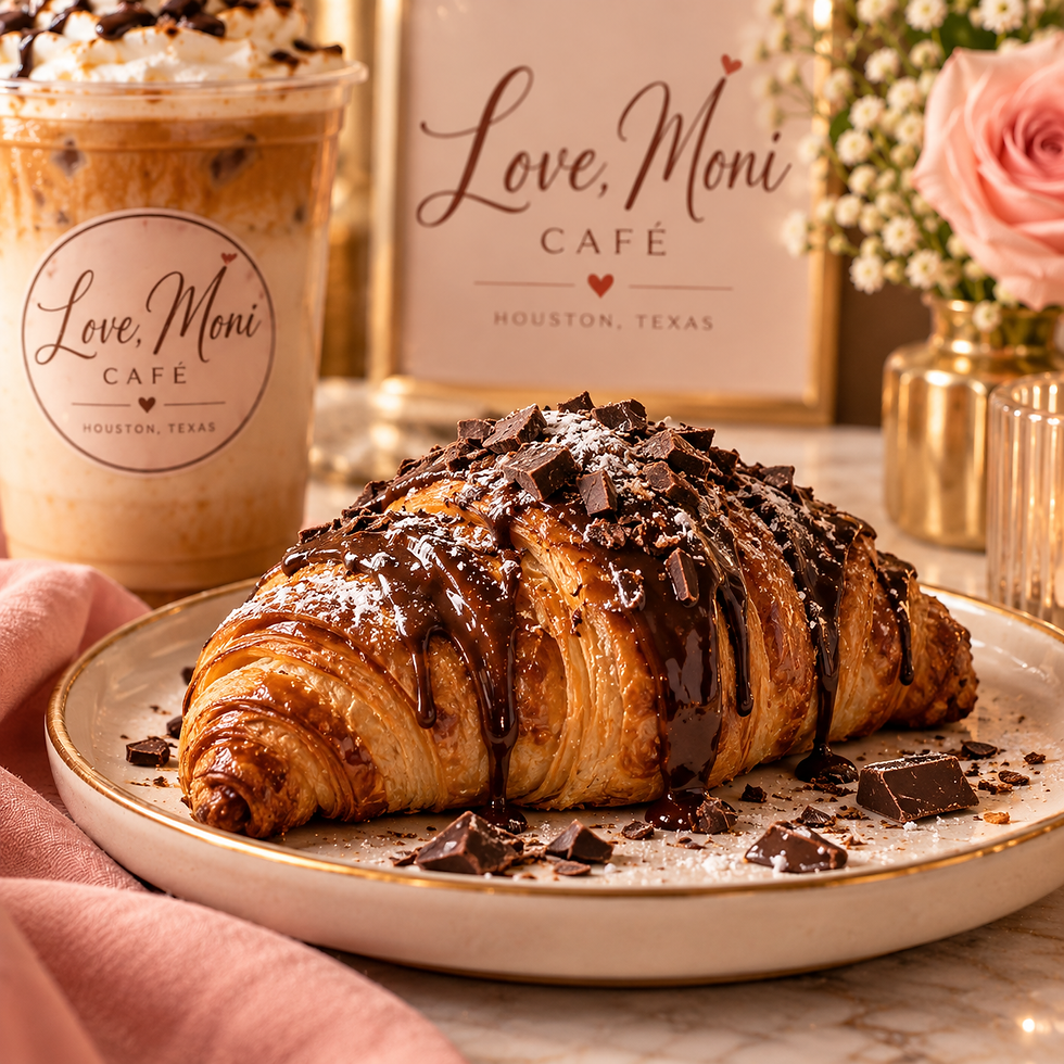 Handcrafted chocolate croissant at Love, Moni Café