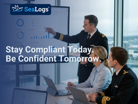 Captain reviewing a digital checklist on a ship’s bridge to ensure maritime compliance and safety.