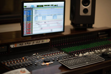 Studio control room desk at SongTrack Studios; a Professional Recording Studio with an Accredited Record Producer who signs artists and offers arranging services in Salt Lake City, Utah.