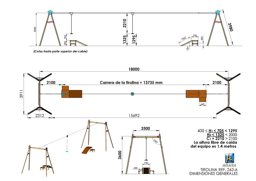 Miniatura: TIROLINA MADERA CON 2 MESAS- Ref. 262A