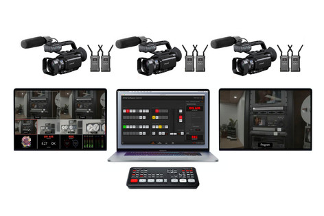 Apple MacBook Pro 16" 3 cámaras PX70 3 Hollyland Mars 400 + Atem mini pro + 2 Pantallas 15"