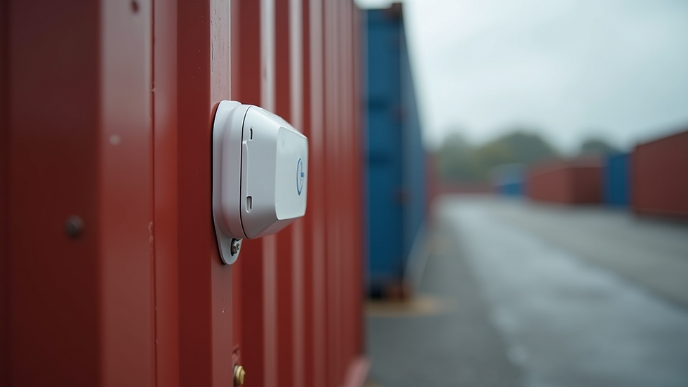 Close-up view of a shipping container with IoT sensors attached