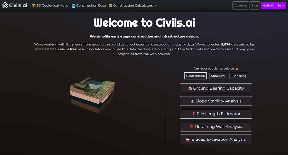 Civils.ai web-platform homepage