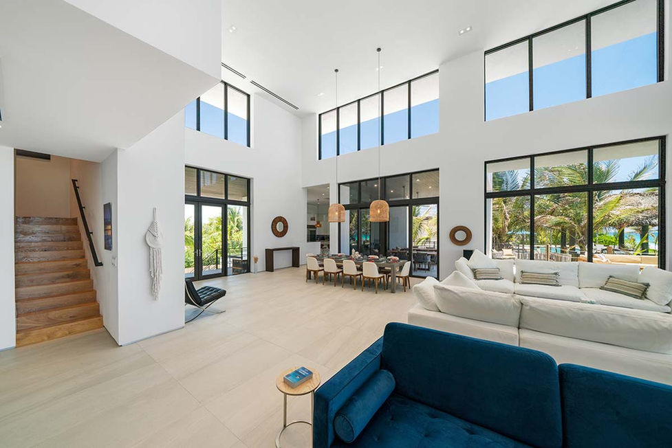 Living room with beach and ocean view