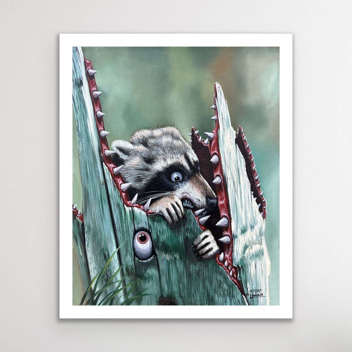 Raccoon Getting Eaten By A Log fine art print