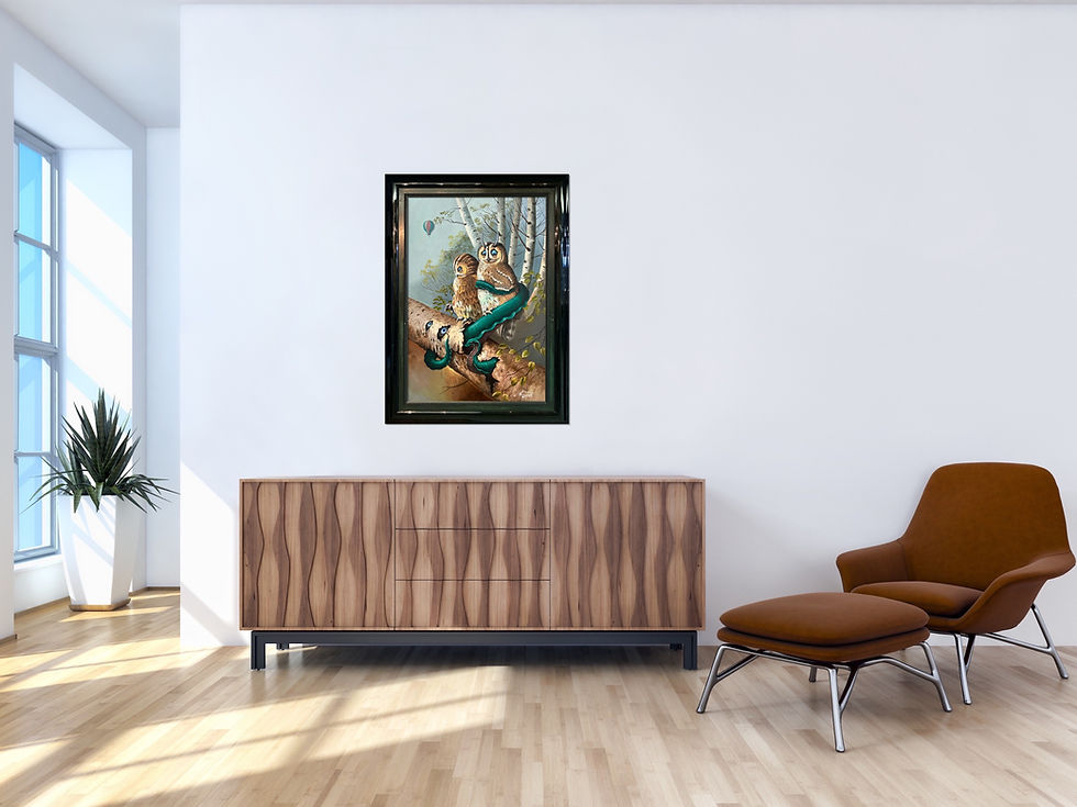 Thumbnail: Owl's Perilous Perch - Original Painting hung on a wall