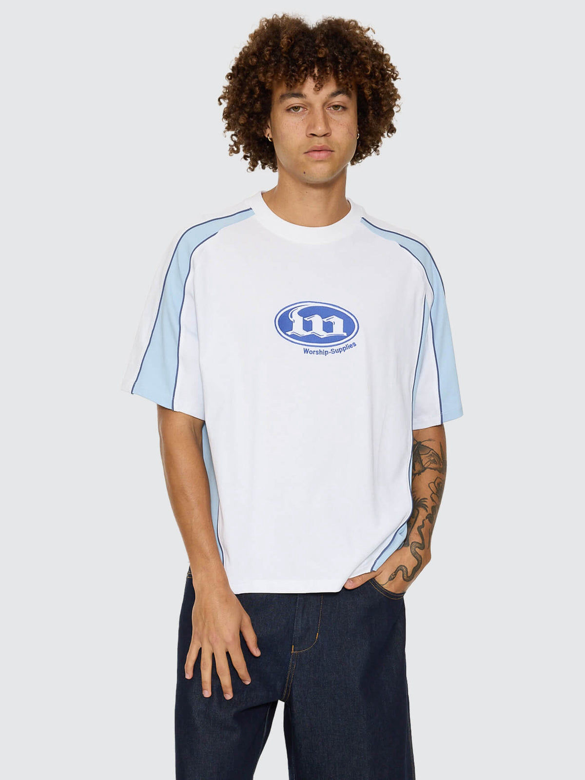 WORSHIP Morality Box Crop Panel Raglan Tee - White