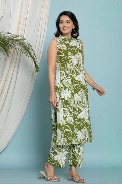 NS28 GREEN KURTA AND PANT SET