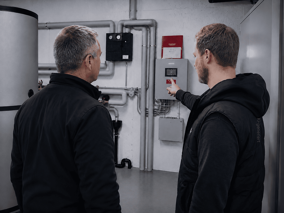 Installateur-von-G.A.S.Gebaeudetechnik_Bruck_erklaert_Service_und_Wartung_Kunde_KI-generie