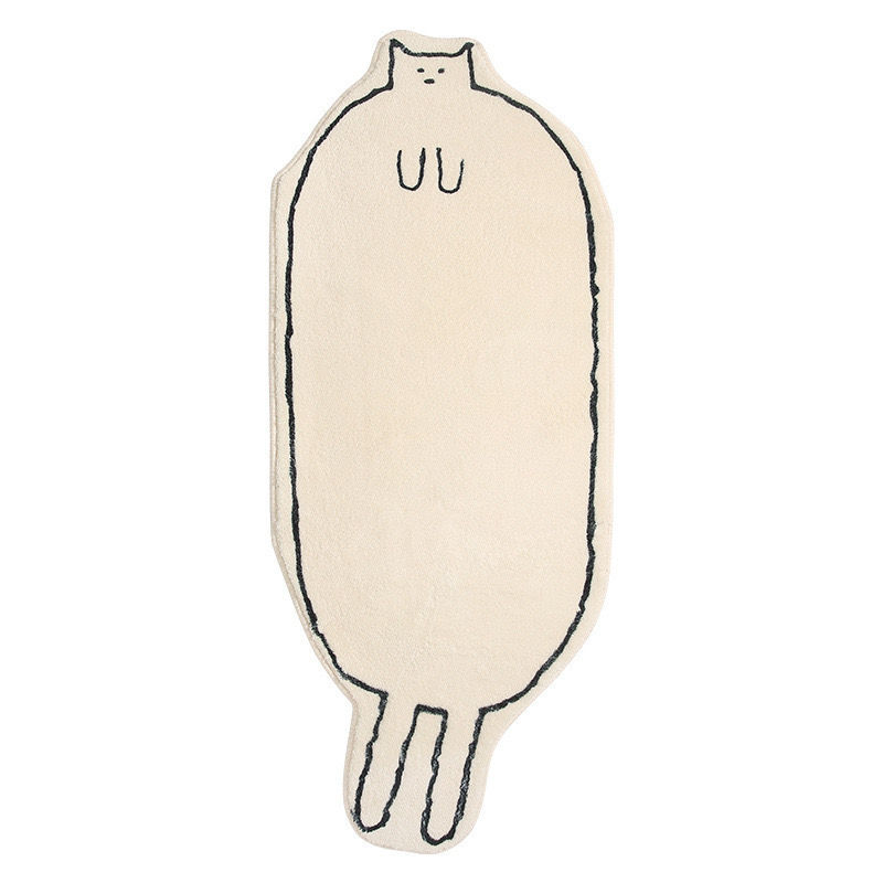 White cat-shaped rug with black outline, Animal collection, on a white surface, My Site 1