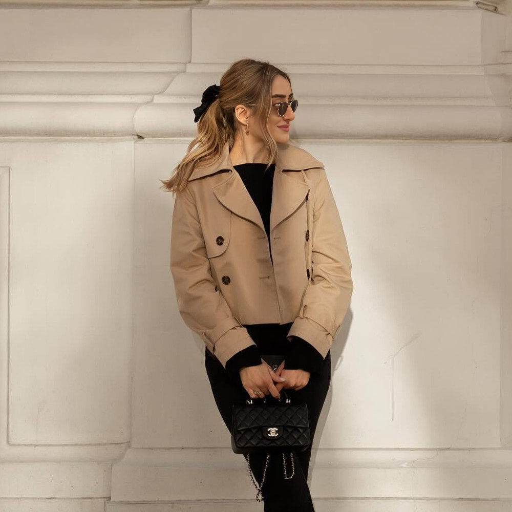 Ladies Vintage Cropped Trench Spring Autumn Jacket Women Streetwear Double Breas