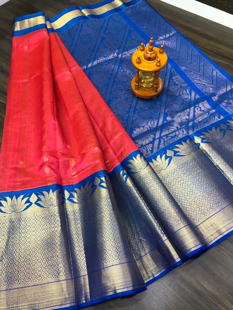 Premium Quality Kanchi Kuppadam Saree In Pink With Beautiful Pallu And Border