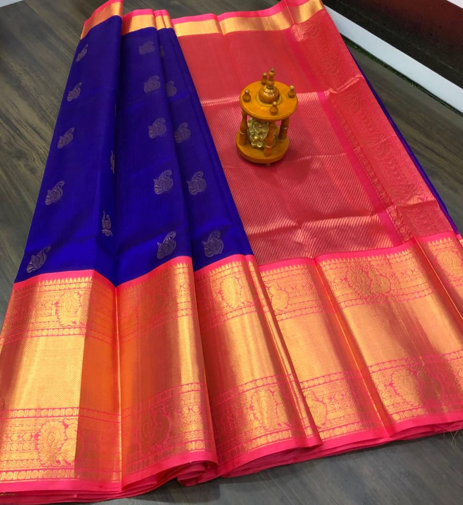 Premium Quality Kanchi Kuppadam Saree In Ink Blue With Beautiful Pallu