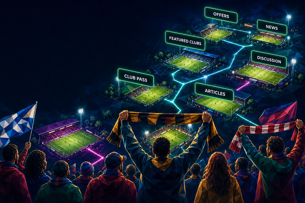 An intimate lower-league football stadium filled with passionate supporters