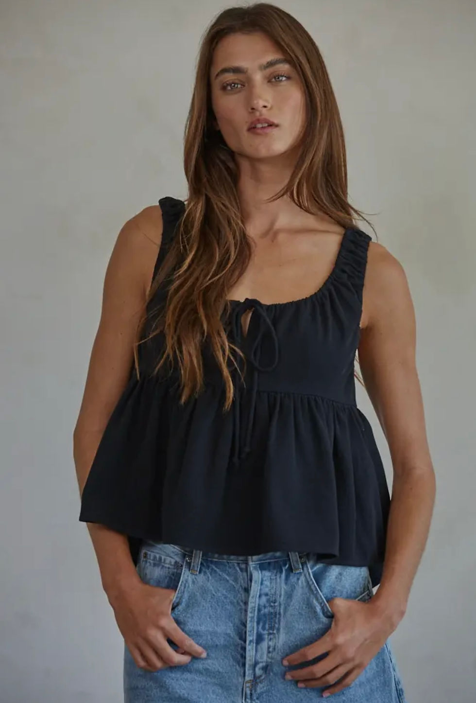 100% Cotton woven sleeveless babydoll tank 