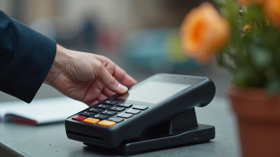 High angle view of a mobile POS terminal being used outdoors