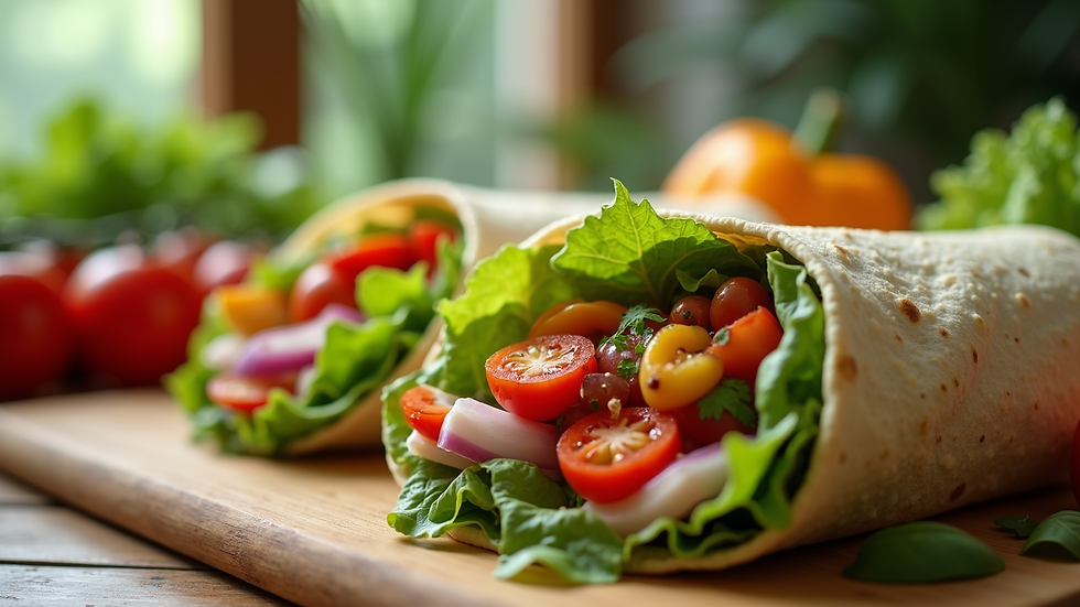 Close-up view of various fresh ingredients used for making nutritious wraps