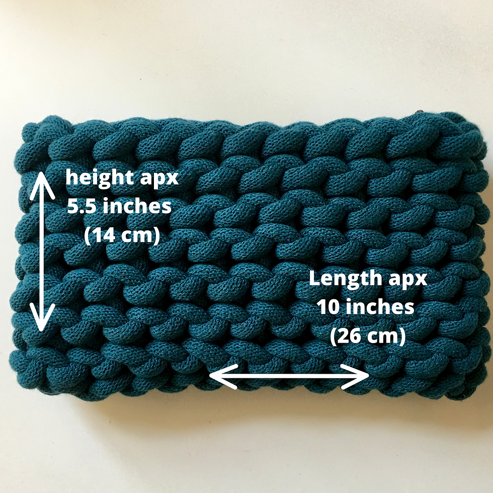 measurements of dark teal blue small cotton cord clutch purse