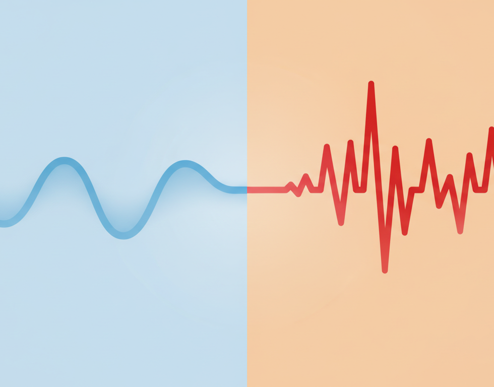 On the left, a steady, smooth cloud cost line resembling predictable server usage. On the right, a jagged, volatile line representing AI token costs.