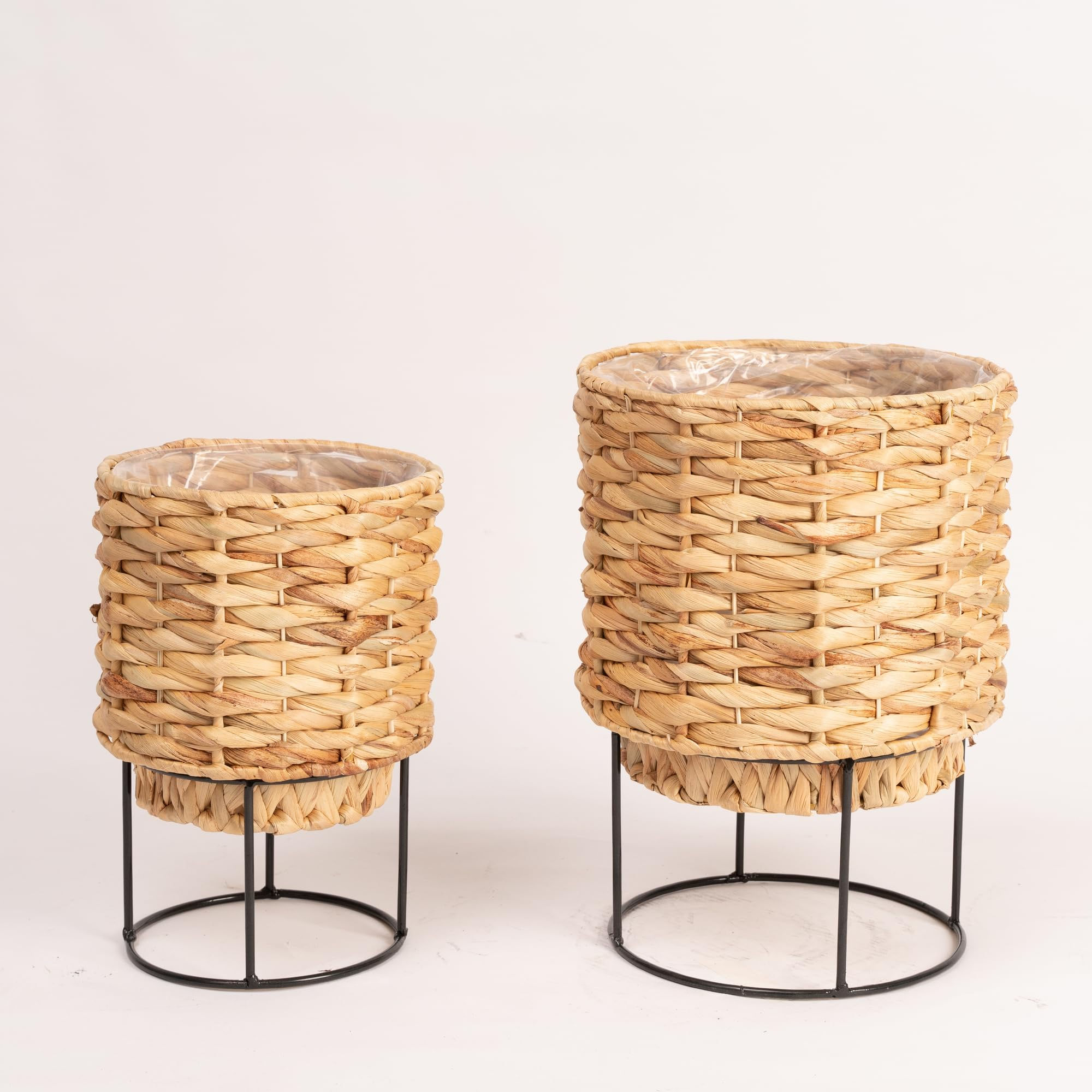 NEERGREVE Set of 2 Water Hyacinth Planter Pot with Metal Stand - Indoor Plant...