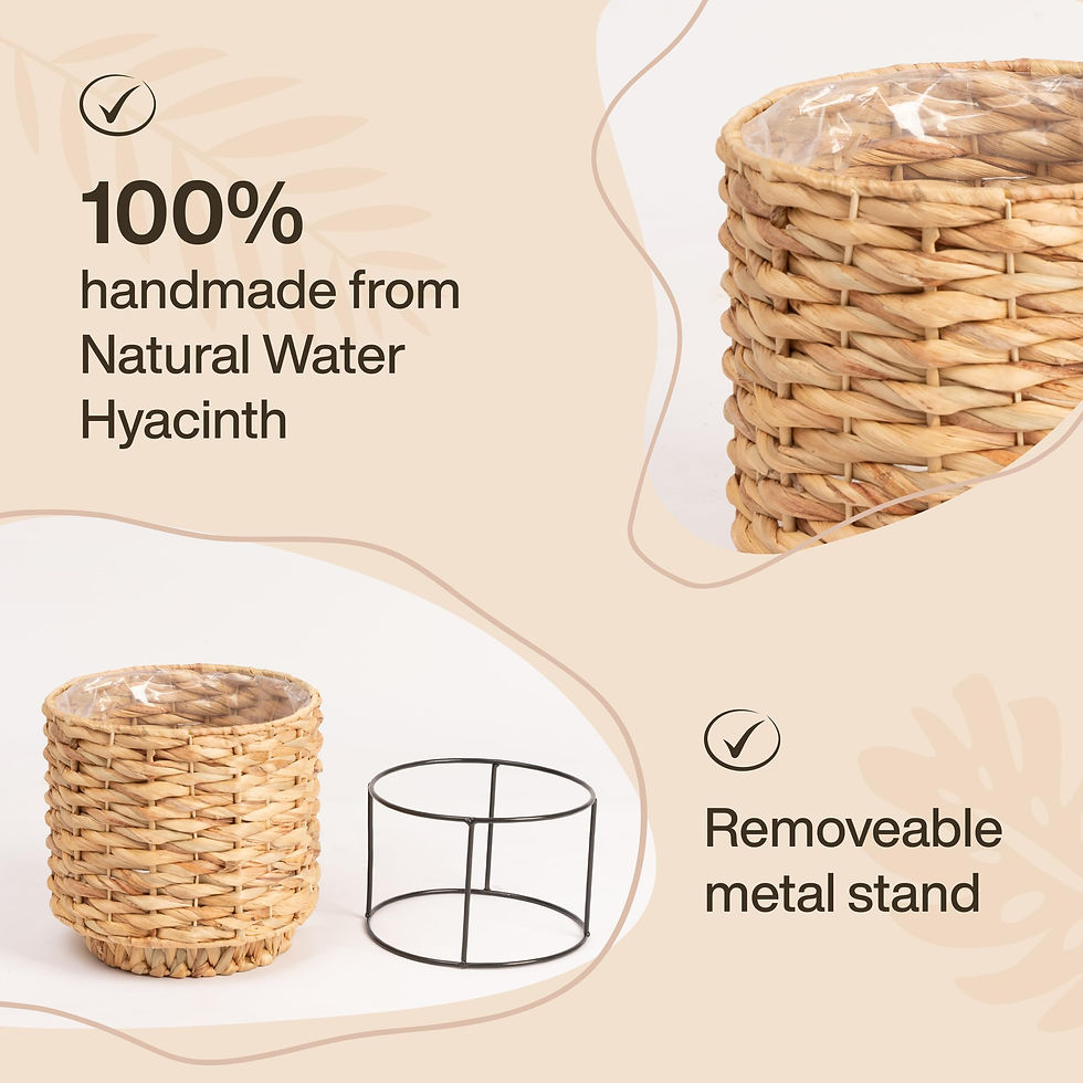 Thumbnail: NEERGREVE Set of 2 Water Hyacinth Planter Pot with Metal Stand - Indoor Plant...